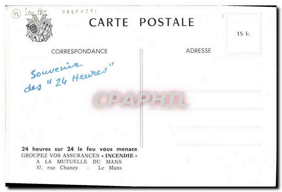 CPA Automobile Les 24 heures du Mans Hunaudieres  — Verso