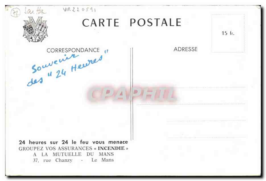 CPA Automobile Les 24 heures du Mans Hunaudieres  — Verso