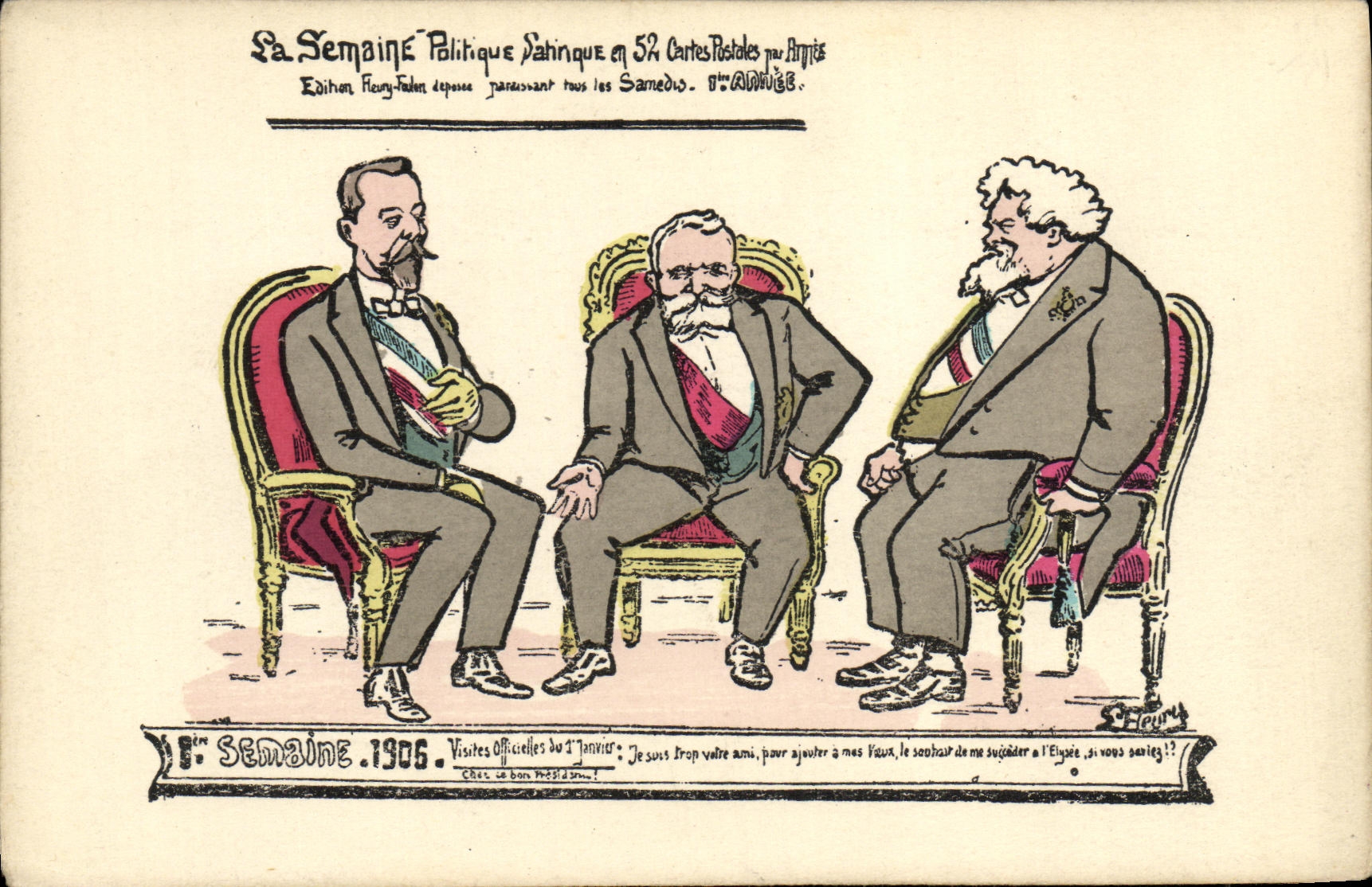 CPA Semaine Politique Satirique 1906 Visites officielles