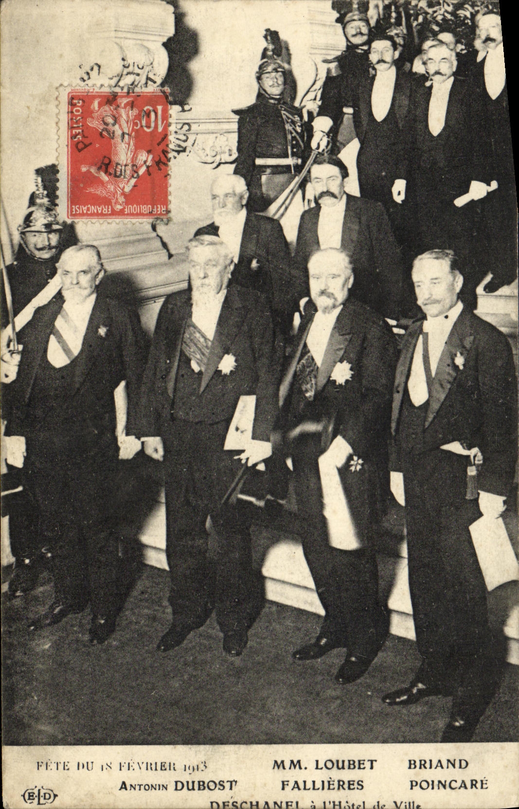 Fête du 18 février 1913 — MM. Loubet, Fallières, Briand, Poincaré à l'Hôtel de Ville — Éditeur ELD