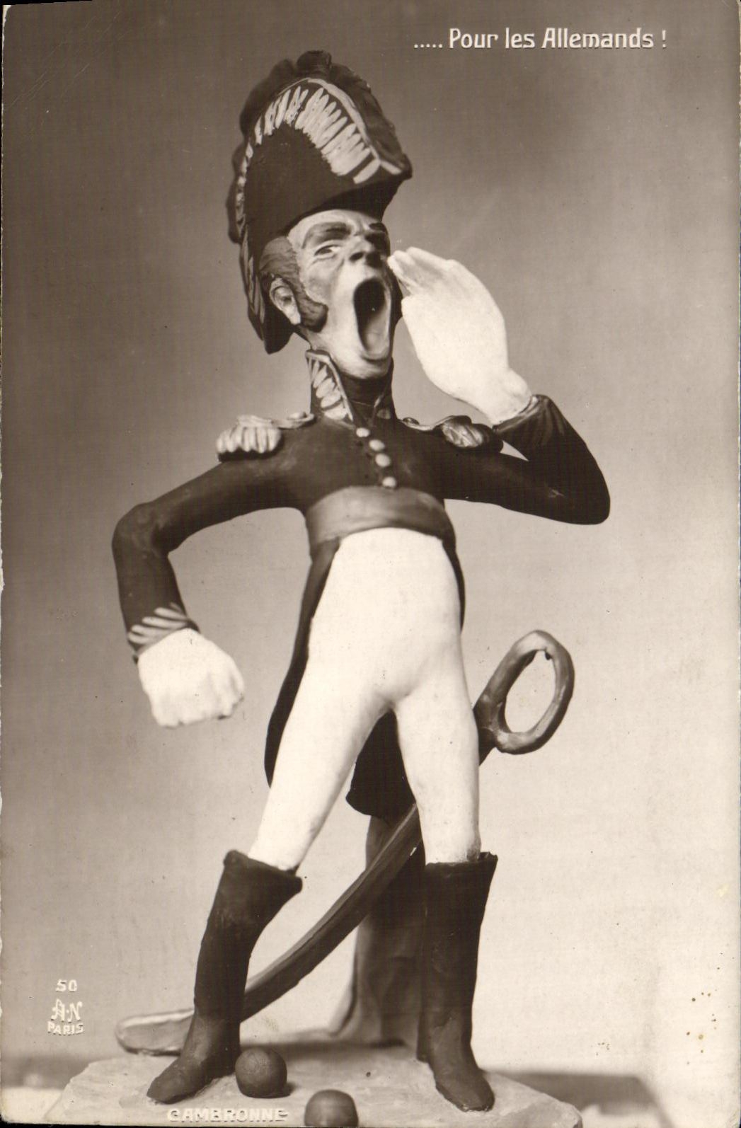 Sculpture caricaturale d'un soldat — Pour les Allemands ! — Cambroinne, n°50