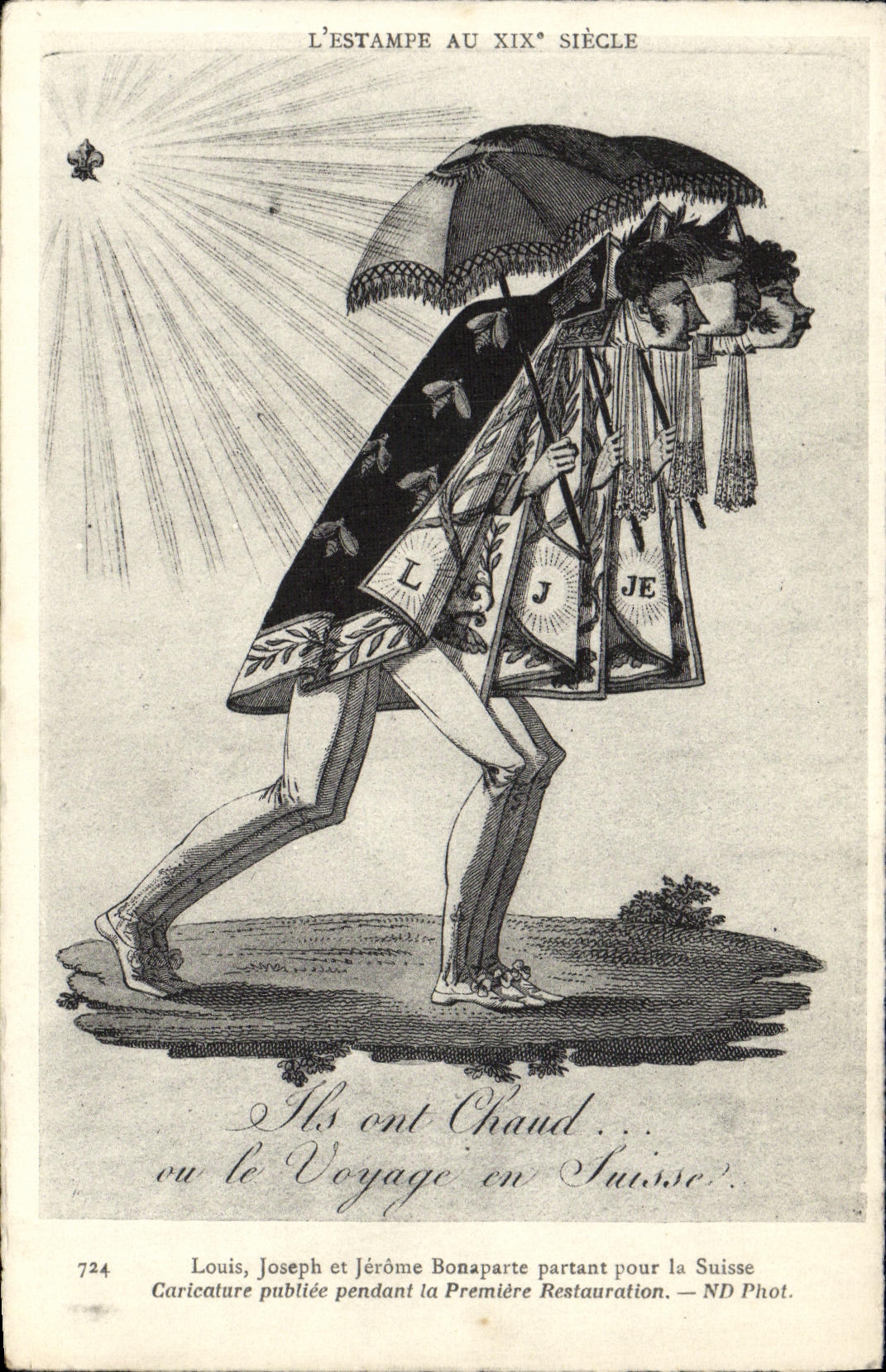 CPA Estampe au 18eme Caricature publiee pendant la premiere Restauration Louis Joseph et Jerome Bonaparte Napoleon 