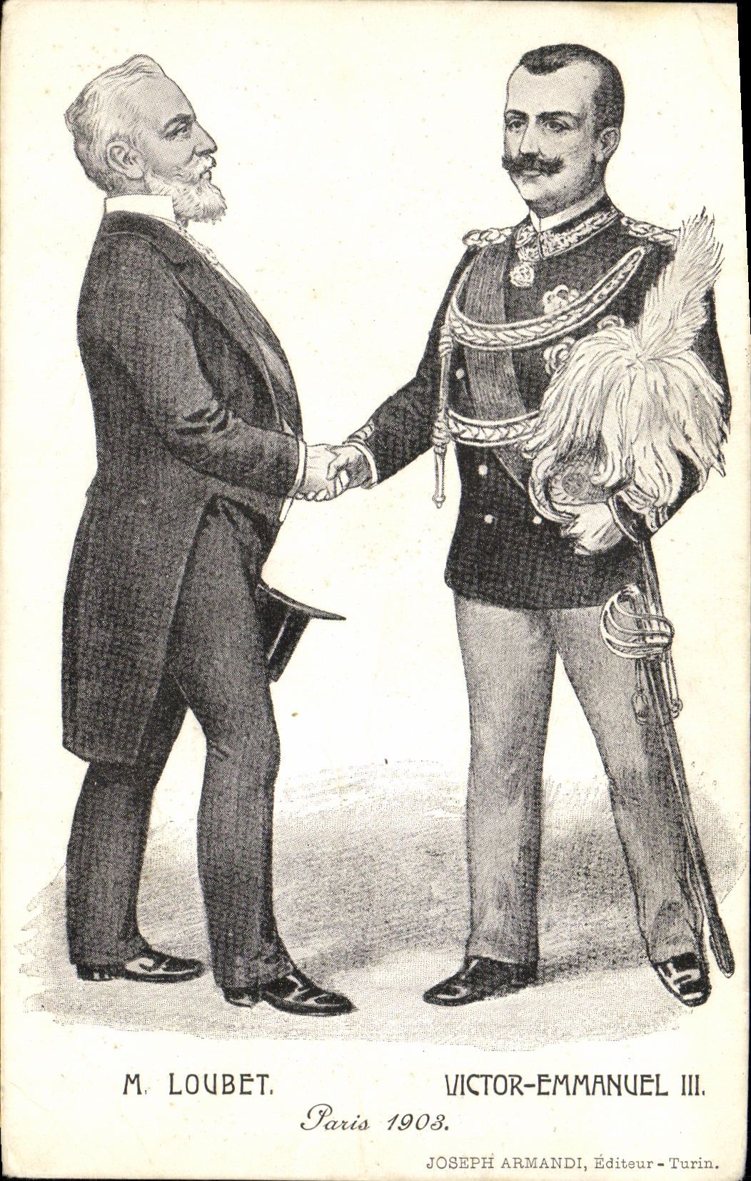 CPA Politique Loubet Victor Emmanuel III Paris 1903 Italie 