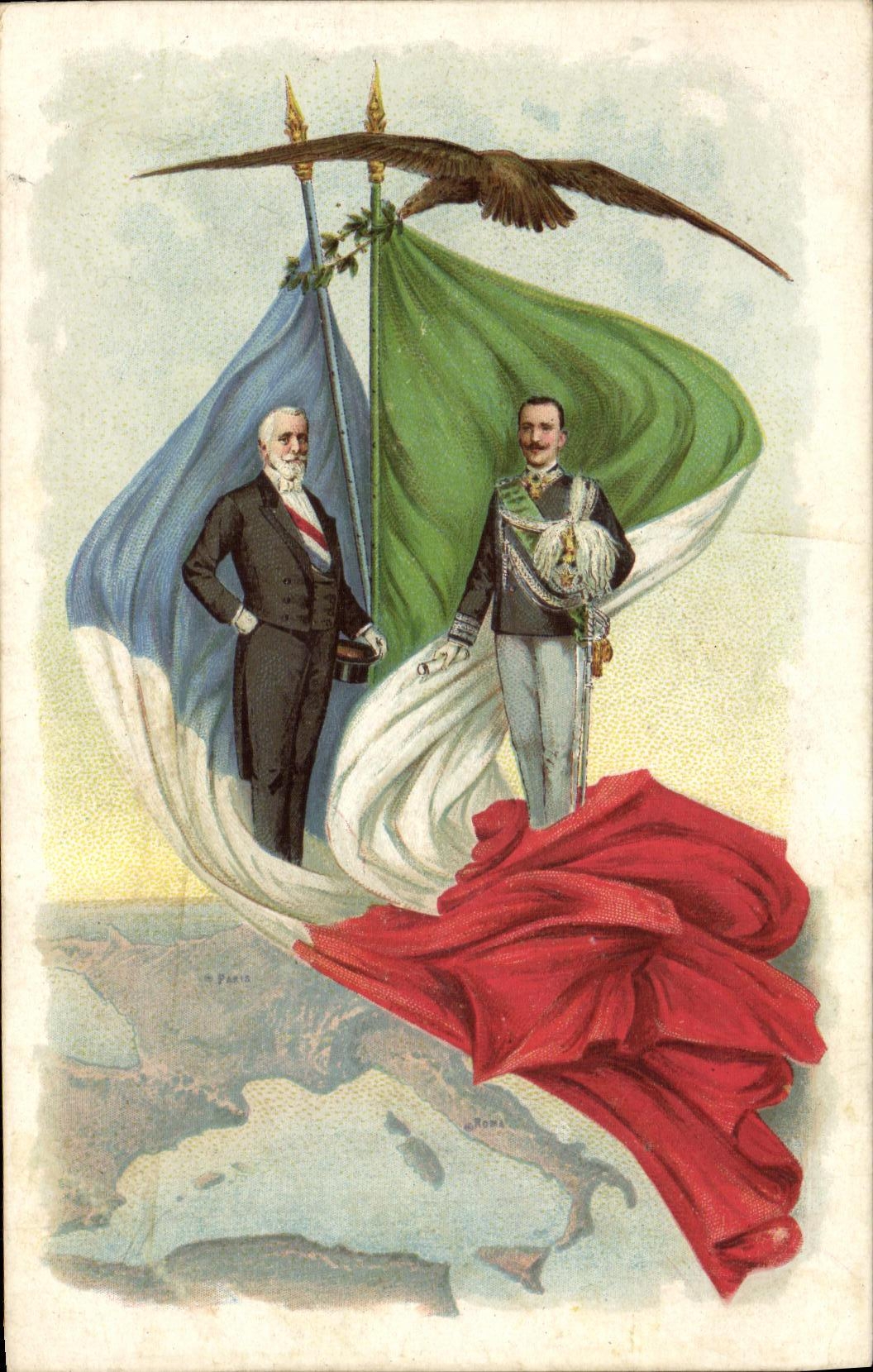 CPA Entente France Italie Drapeaux Militaria Aigle
