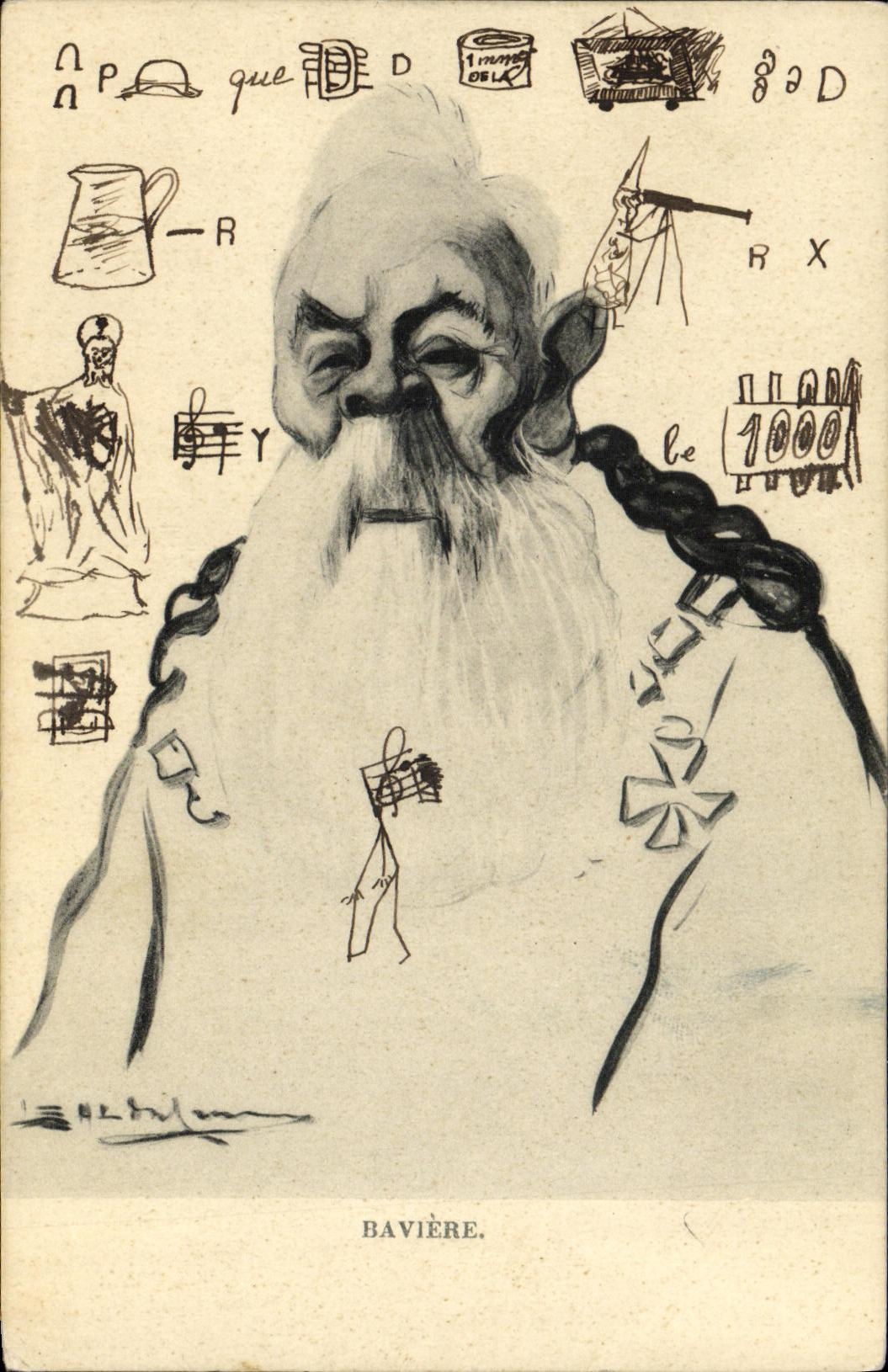 Portrait caricatural de l'empereur Léopold Ier de Bavière — dessin de Léon Béthune — éditeur P.L. Paris, n° R.831