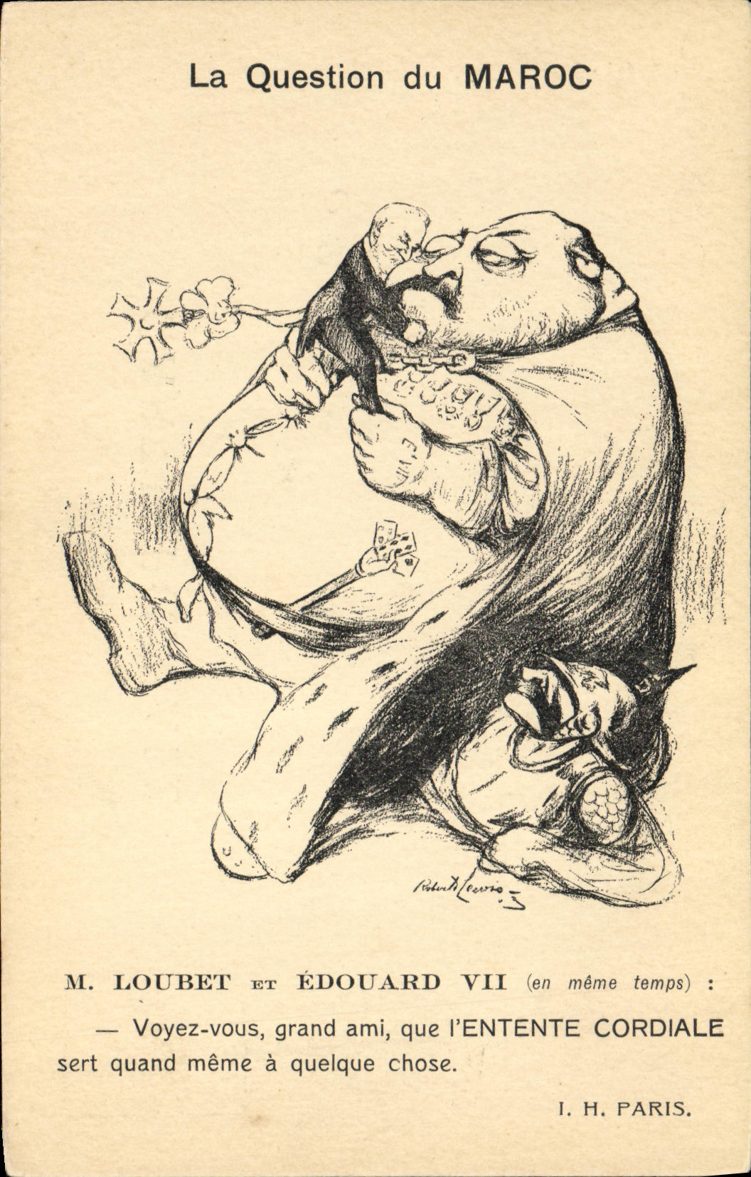 Kwestia MAROKA — polityczna karikatura — I.H. PARIS