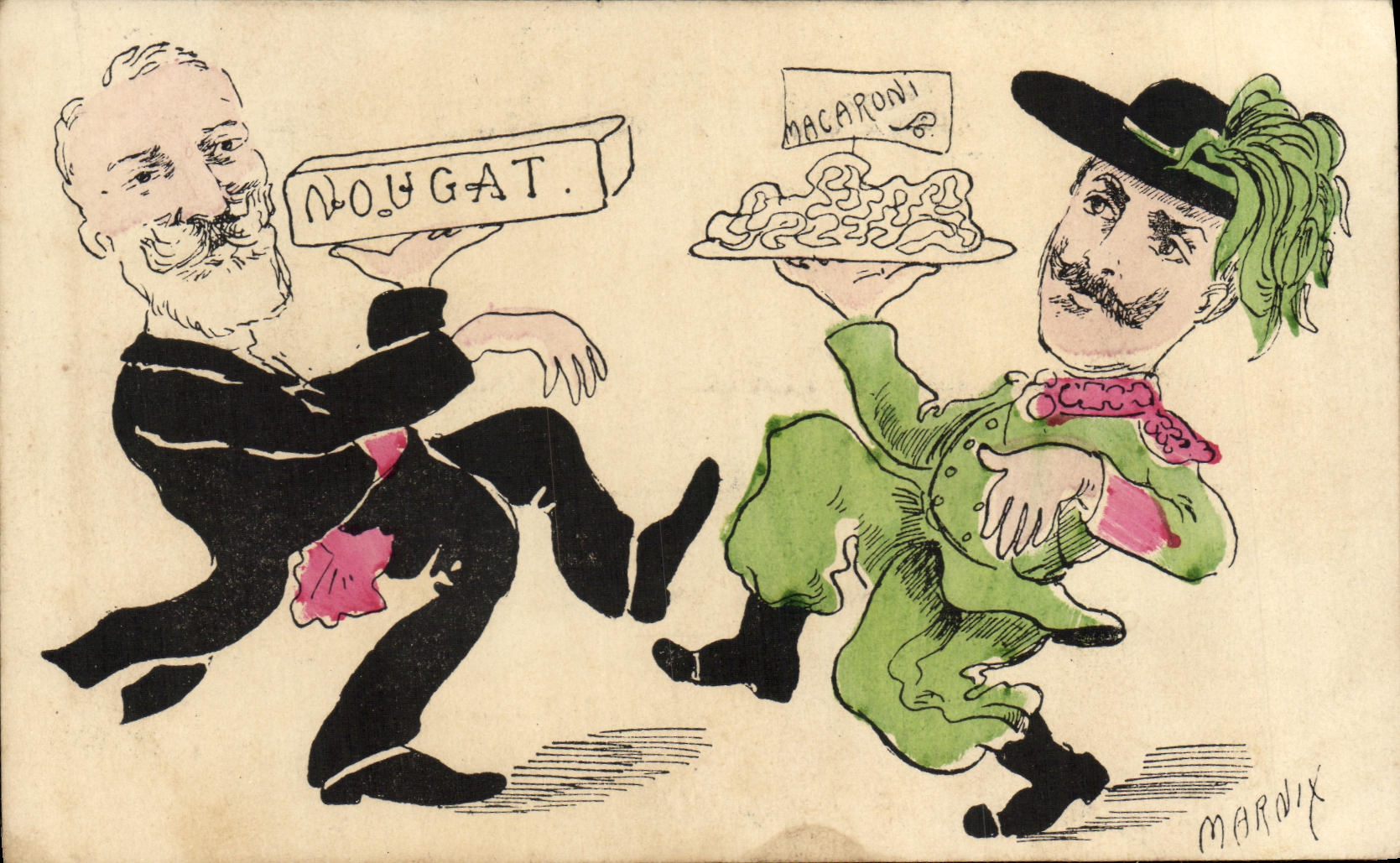 CPA Nougat Macaroni France Italie Mardix Caricature Marnix
