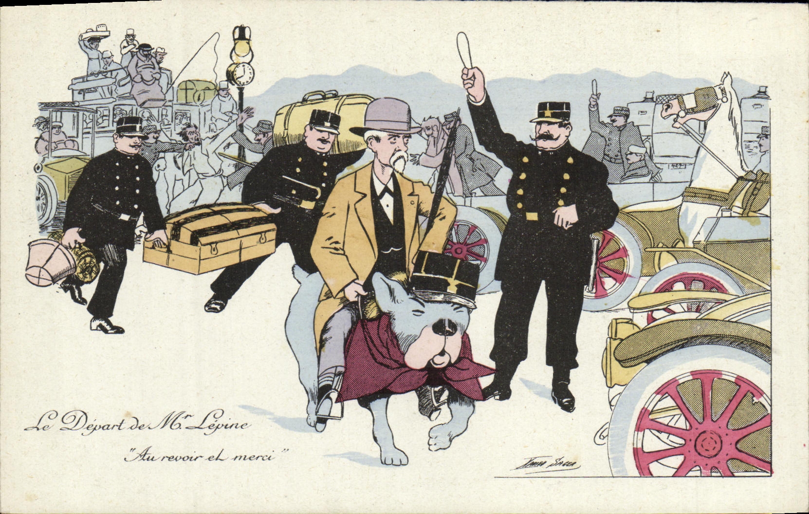 CPA Fantaisie Le depart de Mr Lepine Chien Policier 
