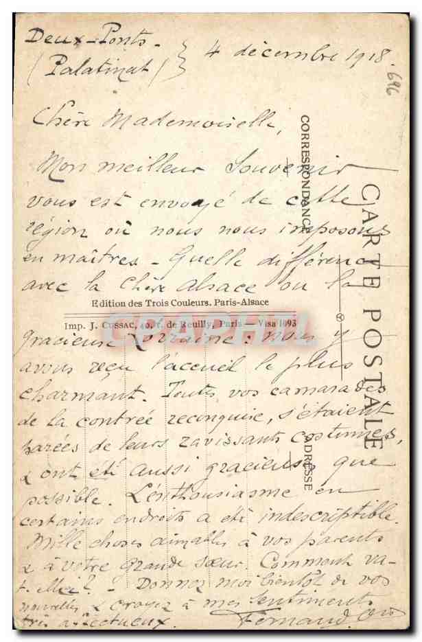 CPA Fantaisie Militaria Alsace Lorraine Rouget de l'Isle Adam — Rückseite