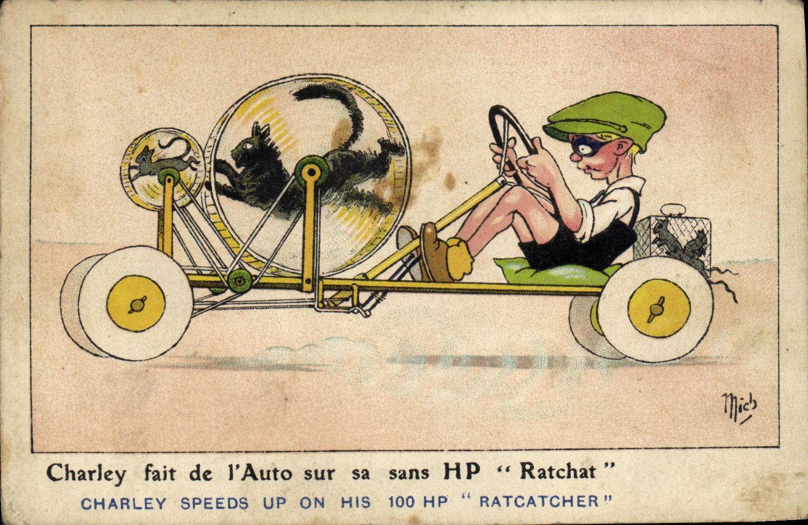 CPA Fantaisie Automobile Charley fait de l'auto Chat Souris