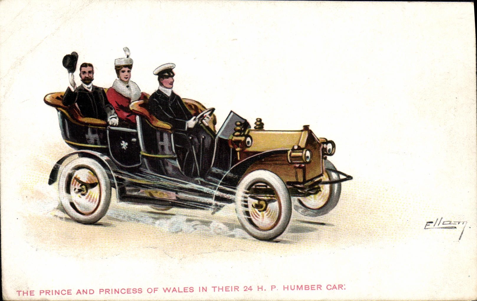 Le Prince et la Princesse de Galles dans leur 24 H.P. Humber — Éditeur Ellam, série E.F.A. n° 8592