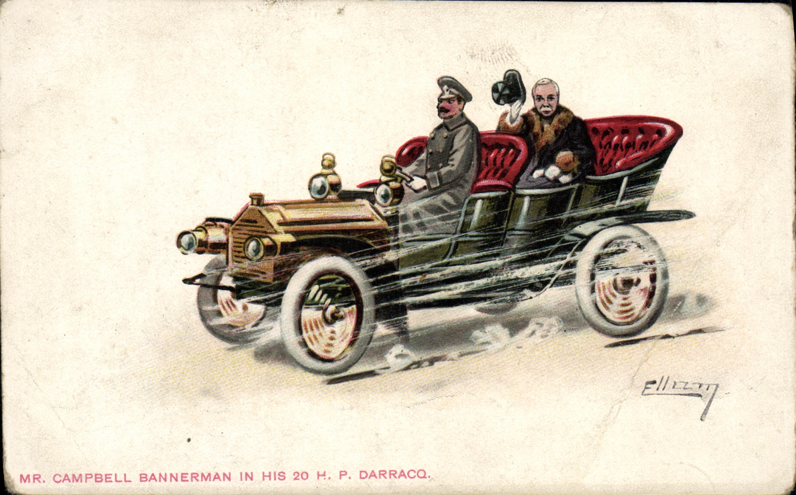 CPA Fantaisie Automobile Mr CAmpbell Bannerman in his 20 H P Darracq