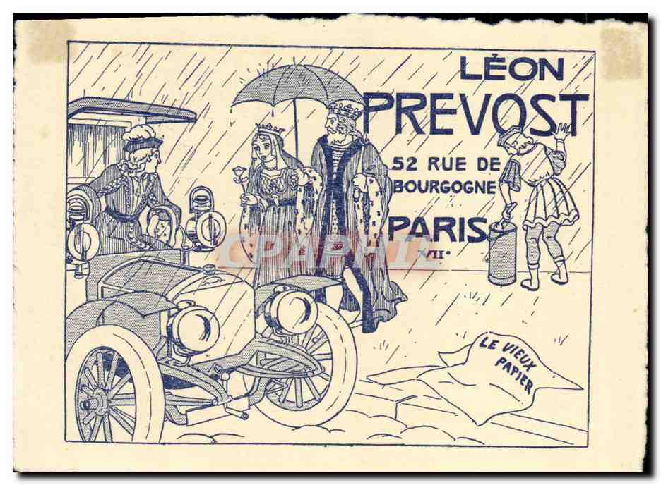 Carte publicitaire Fantaisie Automobile Publicite leon Prevost Rue de Bourgogne Paris 7eme
