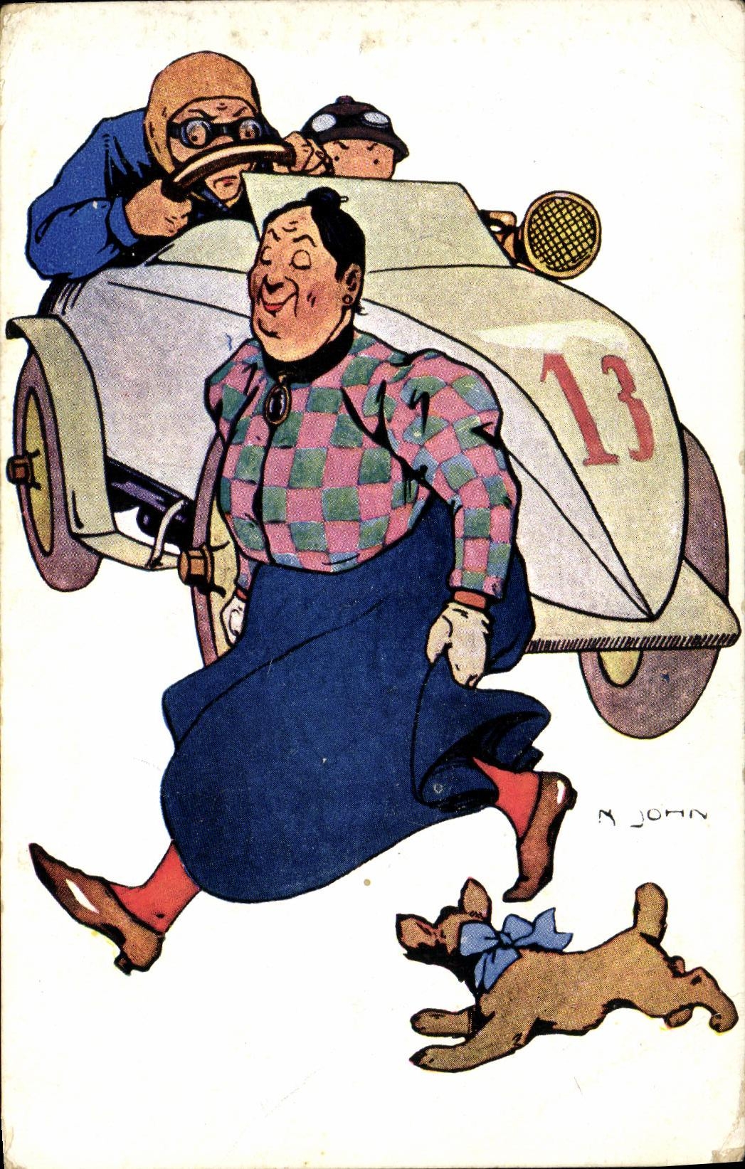 Femme dans une voiture — illustration humoristique — M. JOHN