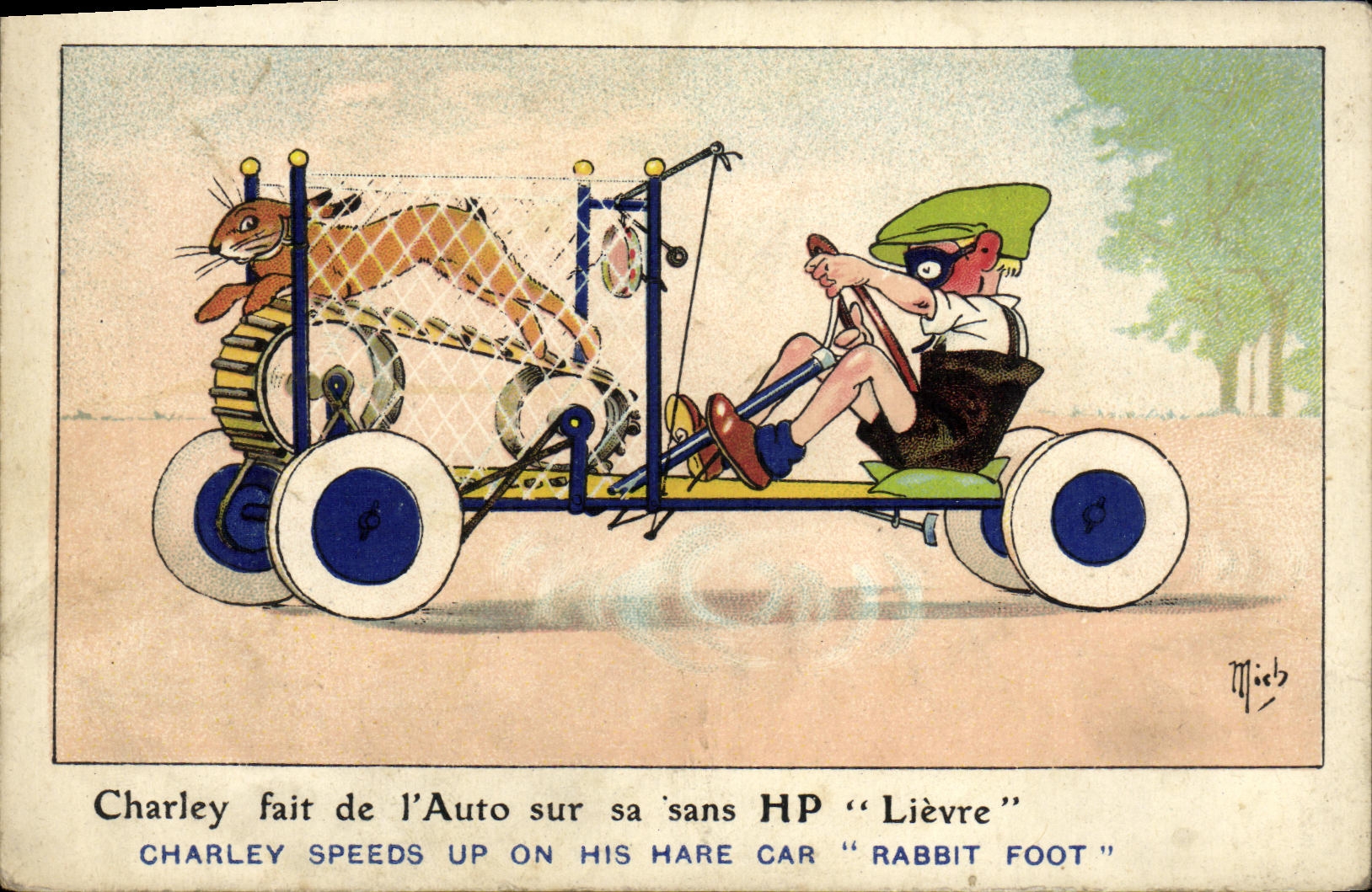 CPA Charley fait de l'auto Automobile Lapin Mich