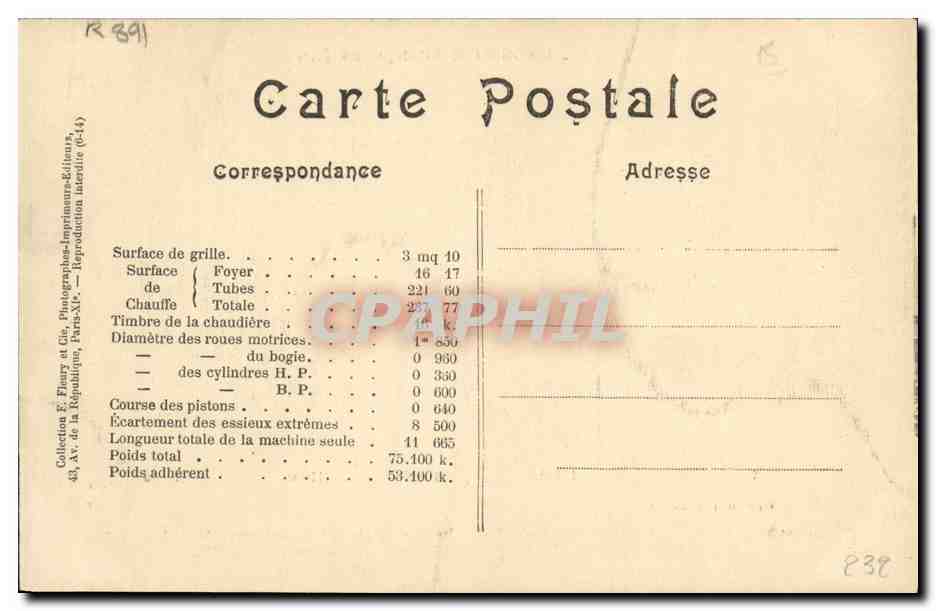 CPA Locomotives francaise Train Machine 250-880 a vapeur saturee  — Verso