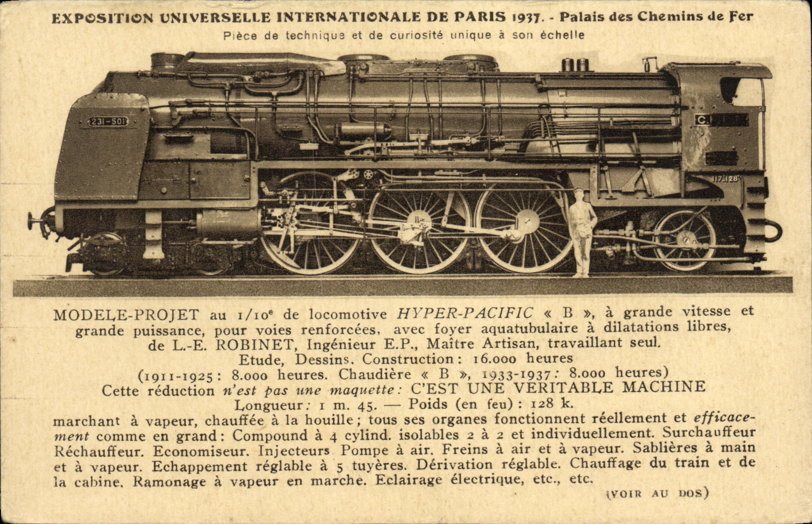CPA Train Exposition universelle de Paris 1937 Palais des chemins de fer Modele Projet Hyper Pacific