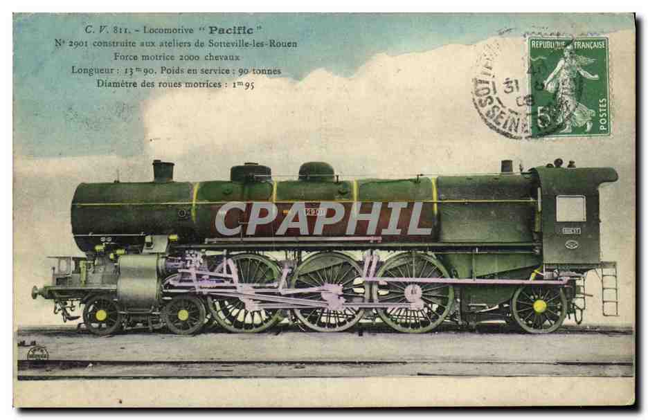 CPA Train Locomotive Pacific construite aux ateliers de Sotteville les Rouen 