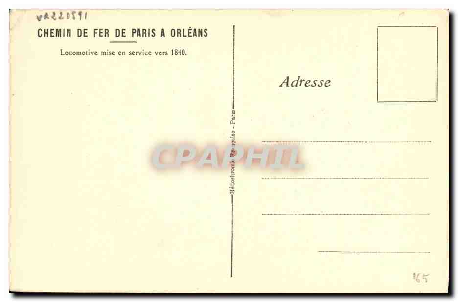 CPA Train Locomotive Chemin de fer de Paris a Orleans Mise en service en 1840 — Rückseite