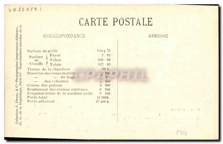 CPA Locomotive Train Machine 220-224 — Verso