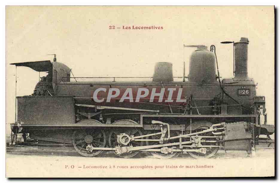 CPA Locomotive Train PO Locomotive a 8 roues accouplees pour trains de marchandises