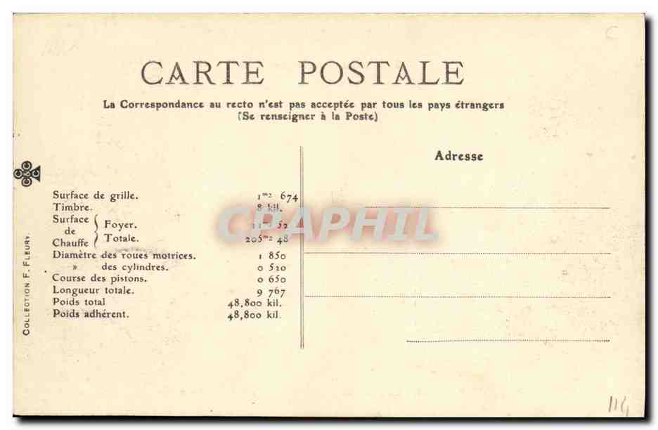 CPA Locomotive Train PO Locomotive a 8 roues accouplees pour trains de marchandises — Rückseite