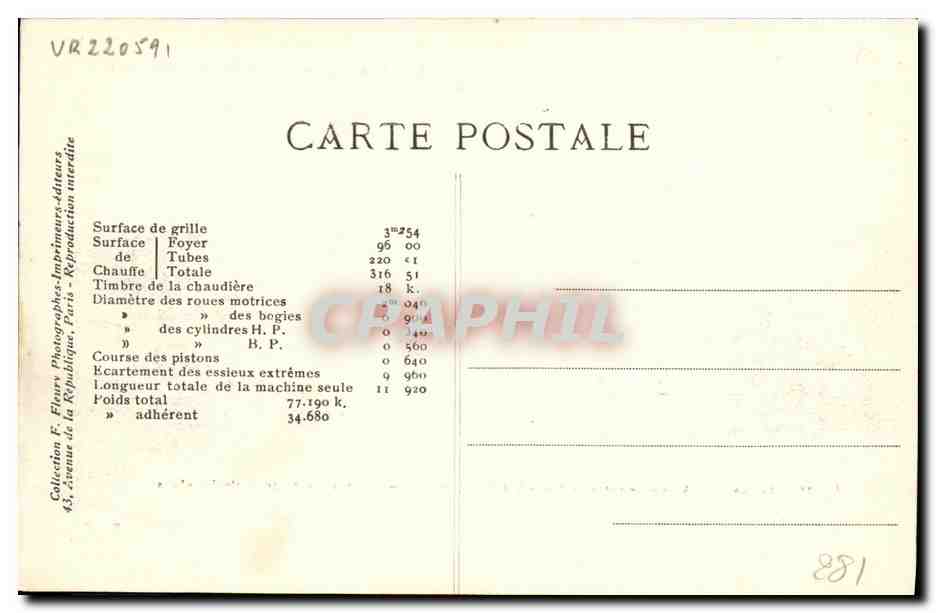 CPA Locomotive Train Machine 2741 — Verso