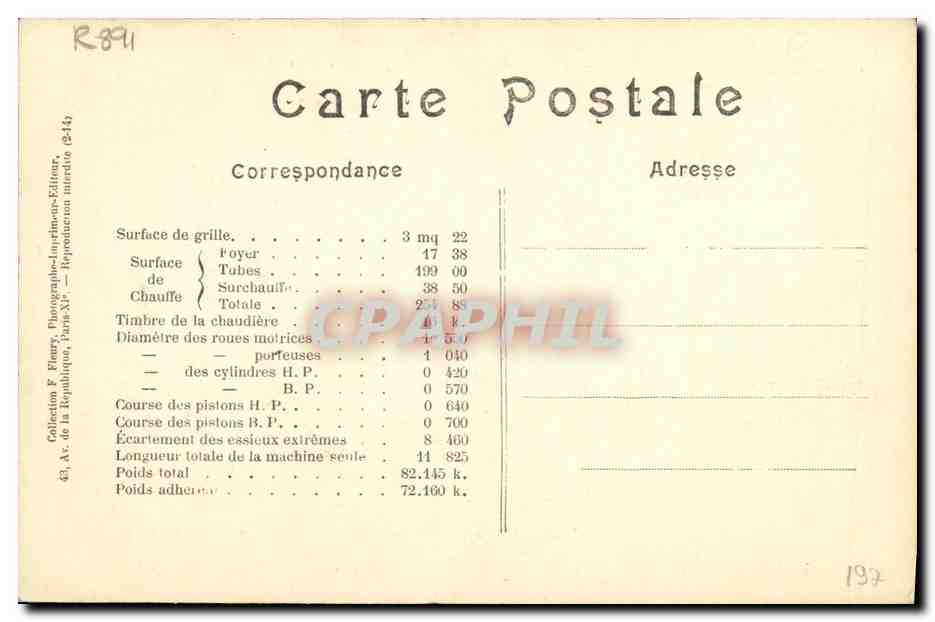 CPA Locomotive Train Machine 4213 a surchauffeur Schmidt — Verso