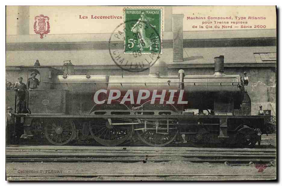 CPA Locomotive Train Machine Compound type Atlantic pour trains rapides de la Cie du Nord 