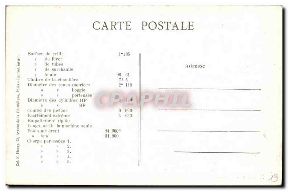 Locomotive française (Midi) — Type n°1, essieu indépendant — F.F. Paris — Rückseite