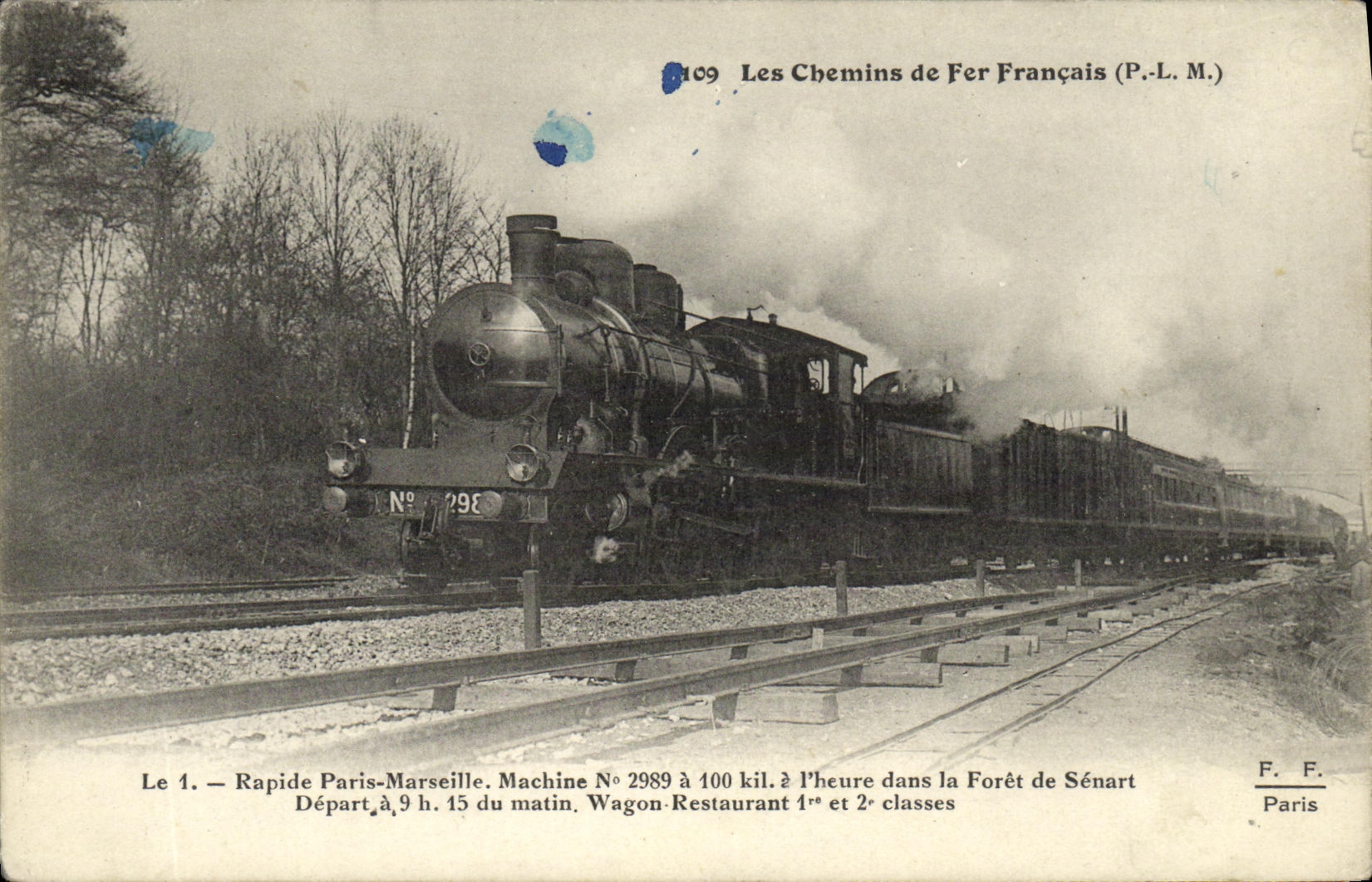 CPA Train Locomotive Rapide Paris Marseille Machine 2989 Foret de Senart