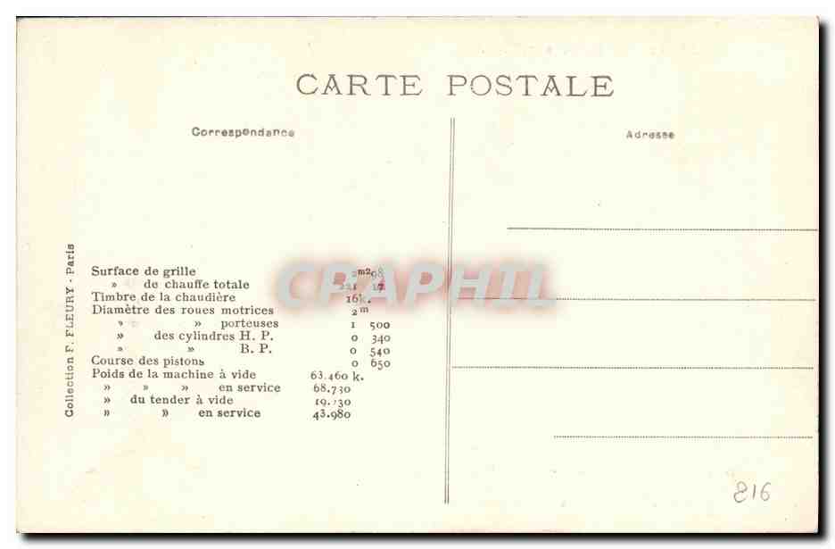 CPA Train Locomotive Compound Type Atlantic  — Rückseite