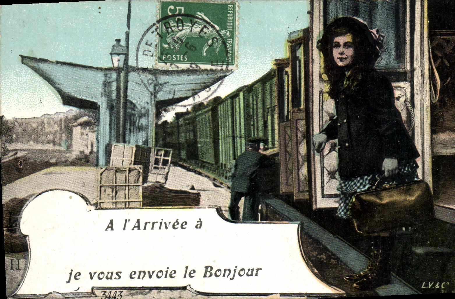 CPA Train Je vosu envoie un bonjour Troyes 