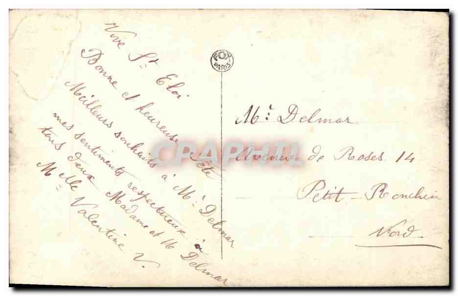 CPA Train Cheminot Vive St Eloi  — Rückseite