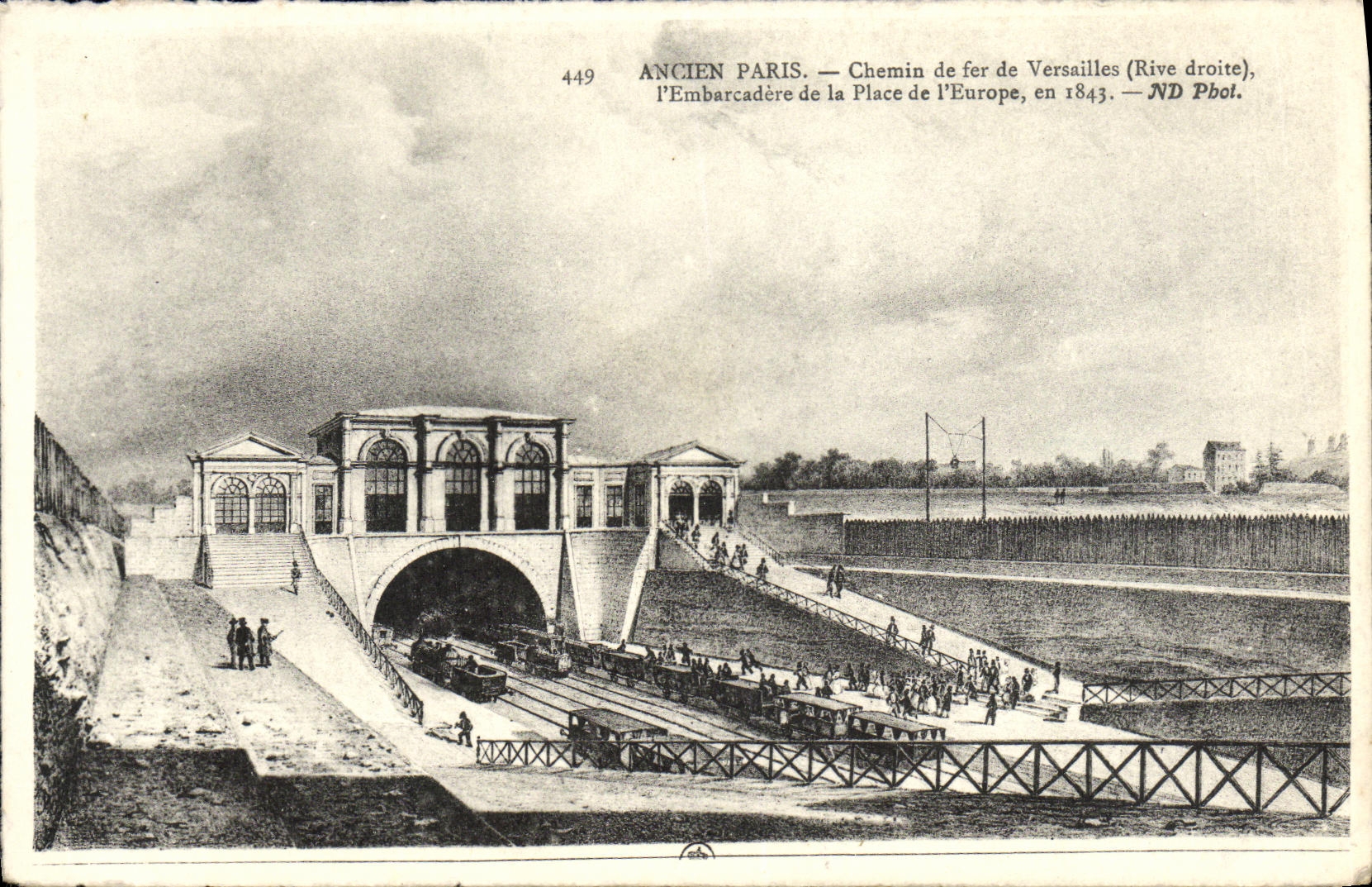 CPA Train Ancien Paris Chemin de fer de Versailles Embarcadere de la place de l'Europe en 1843