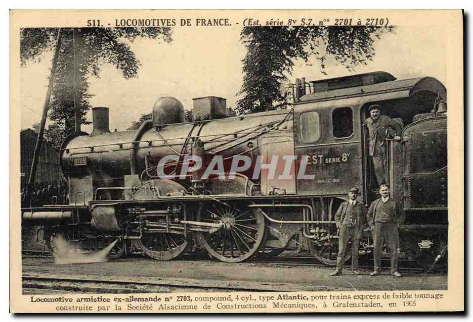 CPA Train Locomotive armistice ex allemande 2703 type Atlantic