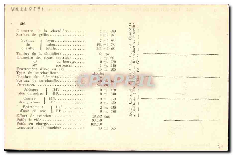 CPA Train Locomotive compound a 4 cylindres Pacific Etat — Verso