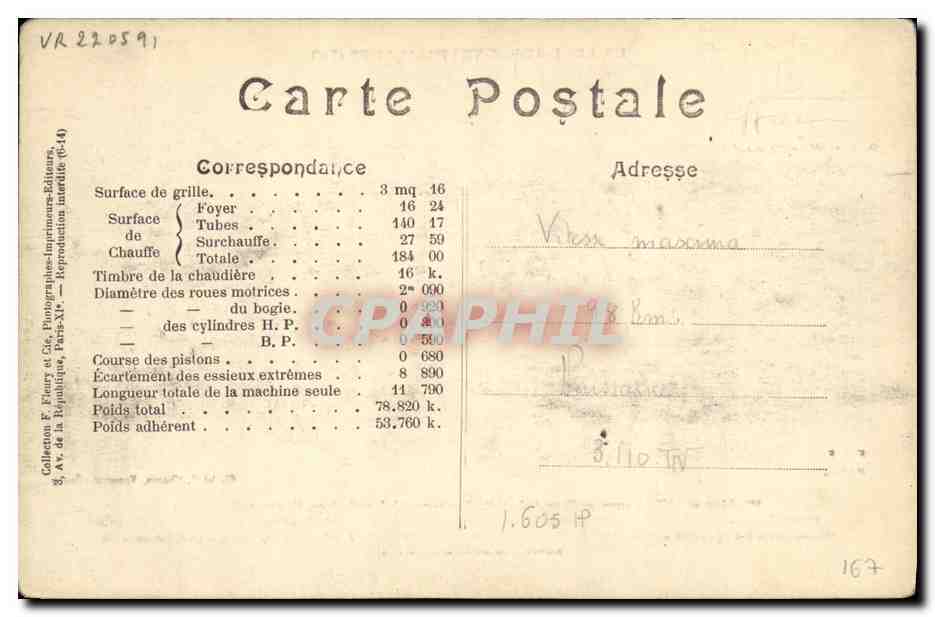 CPA Train Locomotive aMachine 3195 — Verso
