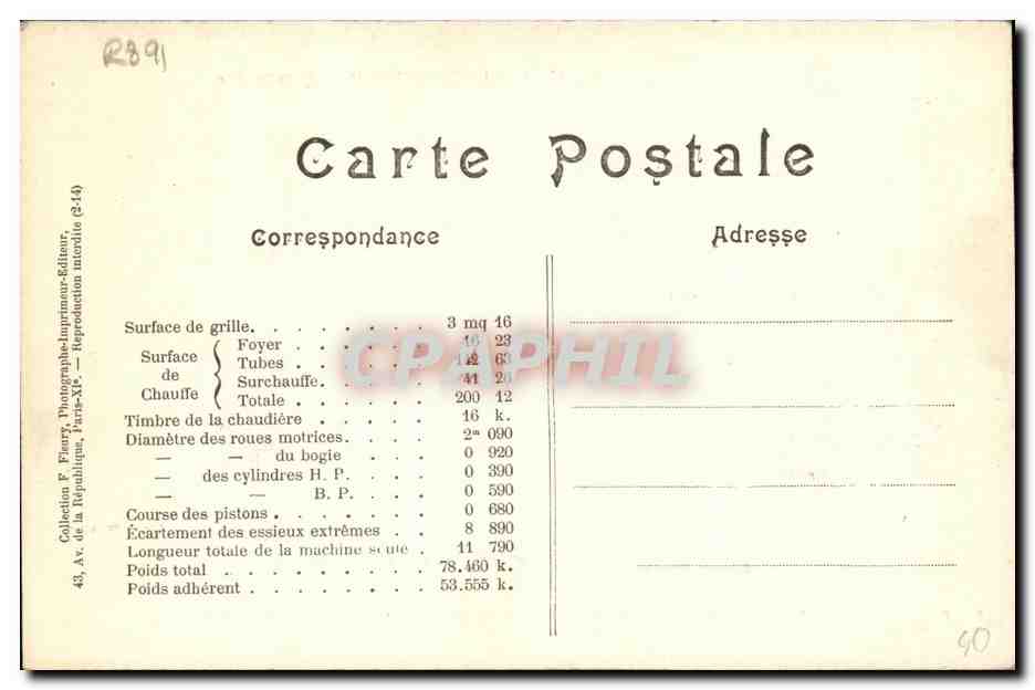 CPA Train Locomotive Machine 3162 — Verso
