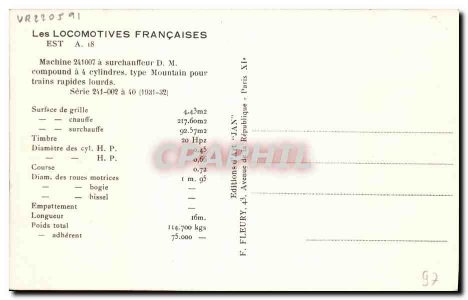CPA Train Locomotive Machone 241007 a surchauffeur DM — Rückseite