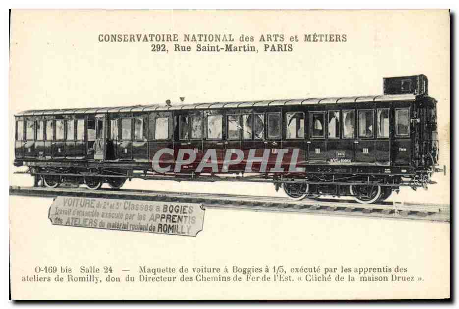 CPA Train Conservatoire national des Arts et Metiers Rue Saint Martin Paris Maquette de voiture a Boggies