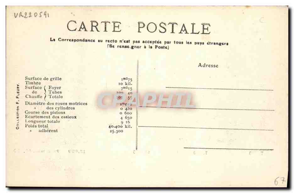 CPA Train Locomotive Machine pour trains de voyageurs SErie 636 a 653 — Rückseite