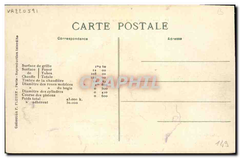 CPA Train Locomotive Machine 313 Indochine  — Verso