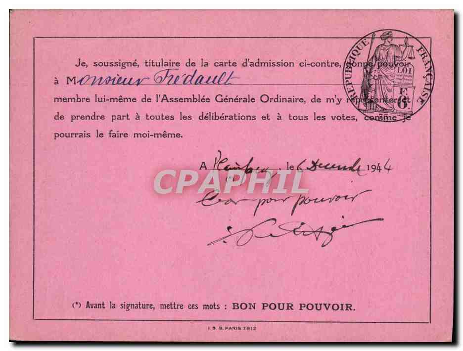 Carton Invitation Assemblee generale de la Compagnie des chemins de fer du Maroc Petitjean 1943 — Verso