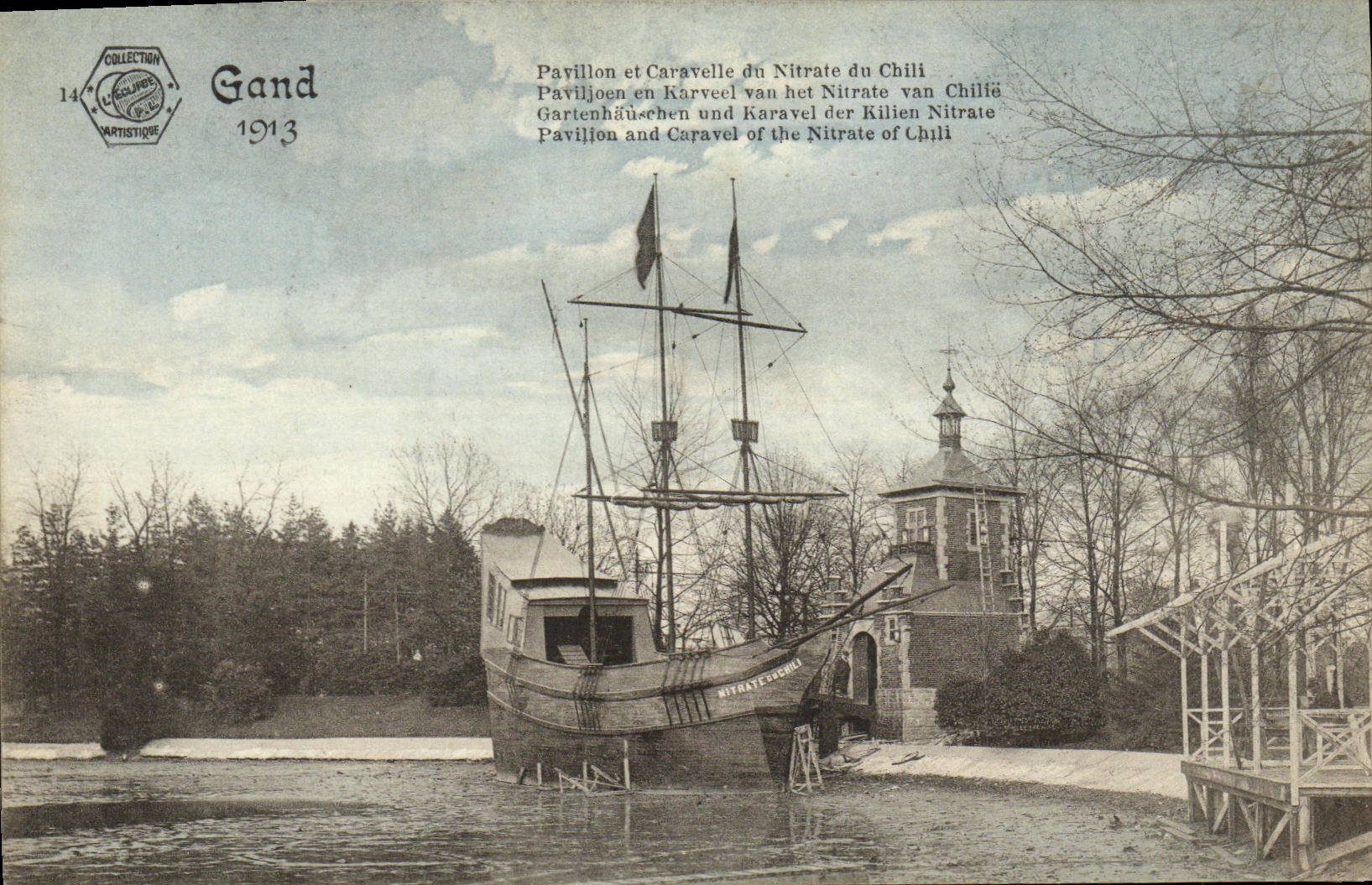 CPA Gand Pavillon et caravelle du Nitrate du chili 