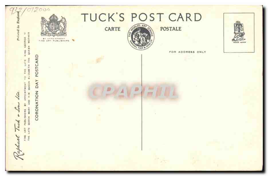 Crowning of Her Majesty Queen Elizabeth — Westminster Abbey, June 2nd, 1953 — Tuck Card CHT 10 — Verso