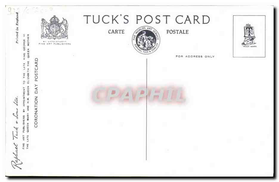 La Reine passant par l'Abbaye de Westminster — Tuck's Postcard, série CG 9 — Verso