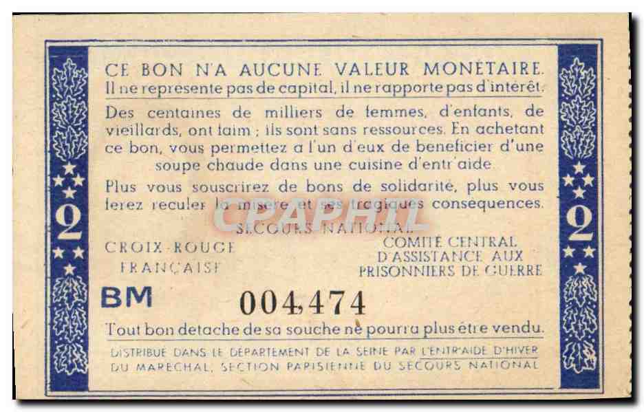 Bon de solidarite Petain 2 Francs — Rückseite