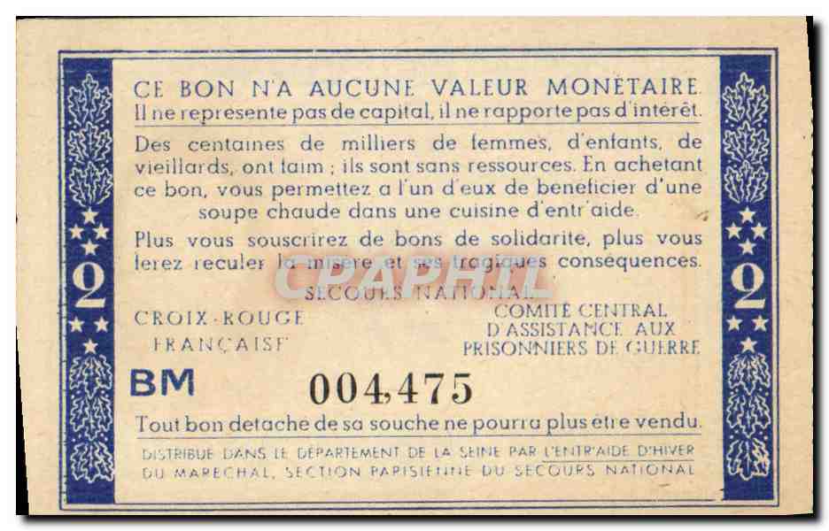 Bon de solidarite Petain 2 Francs — Rückseite