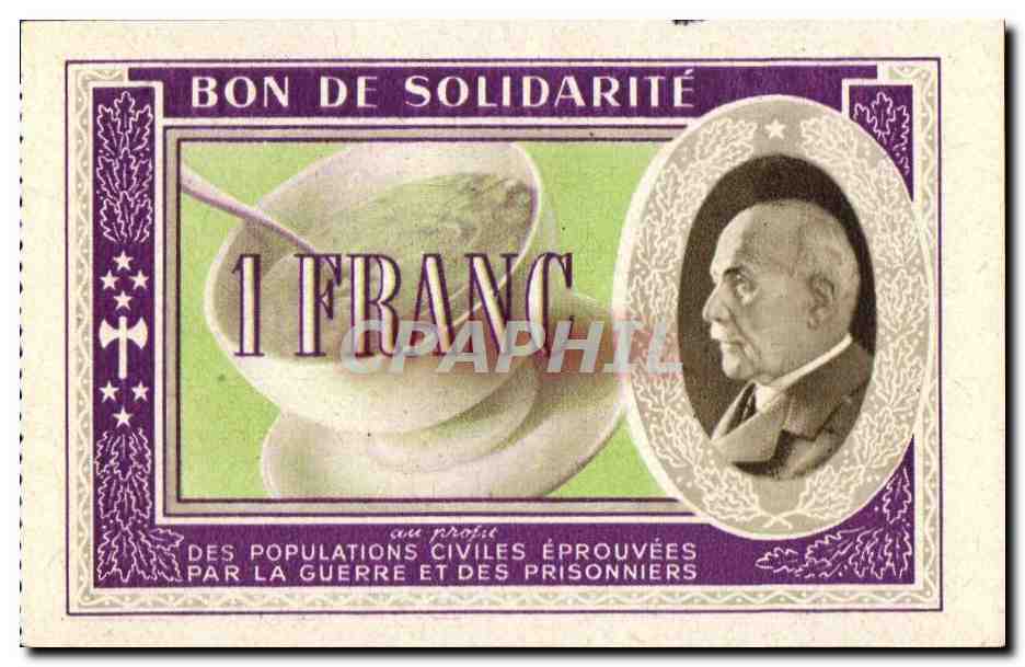 Bon de solidarite Petain 1 Franc